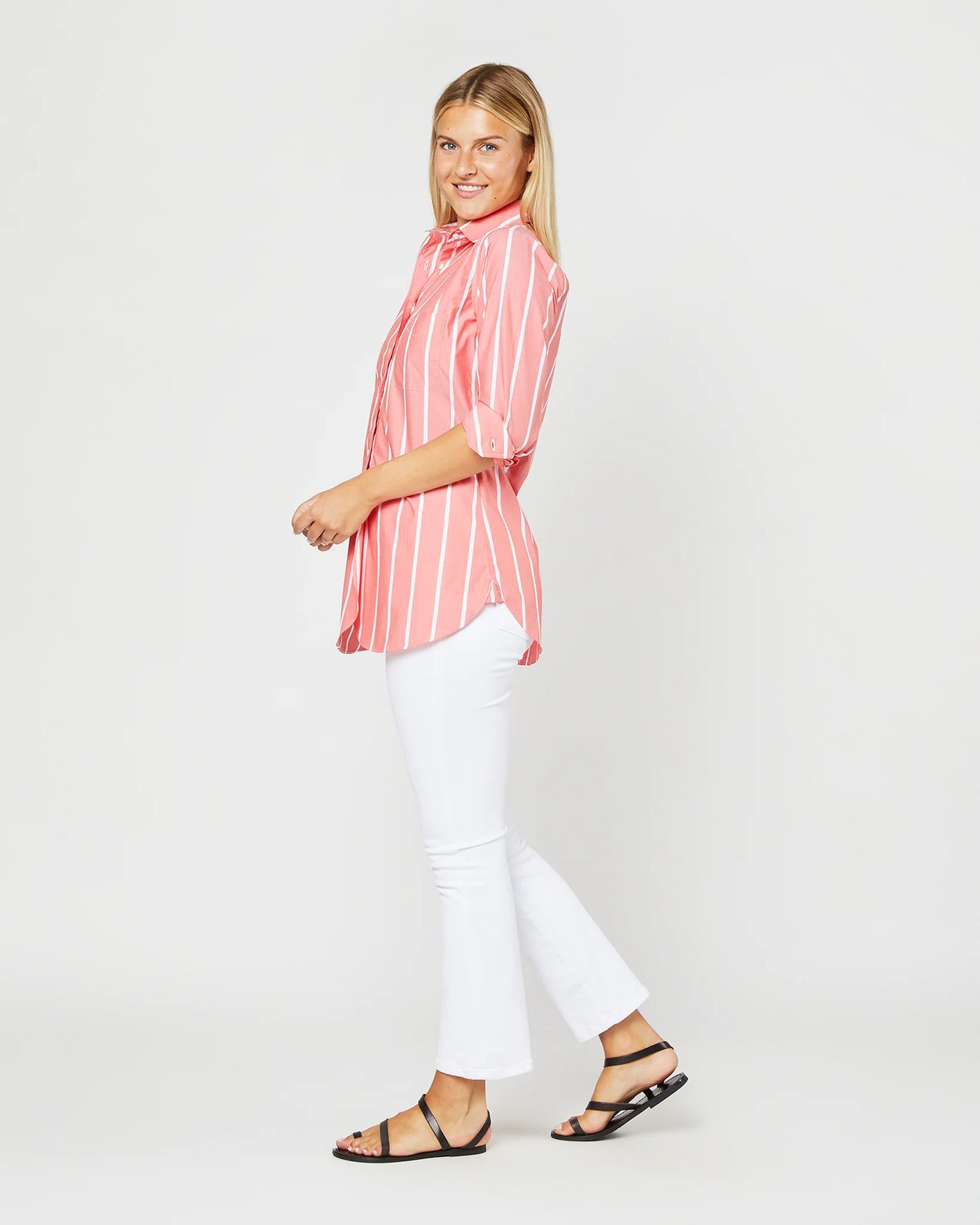 Boyfriend Shirt - Papaya Bold Stripe Poplin