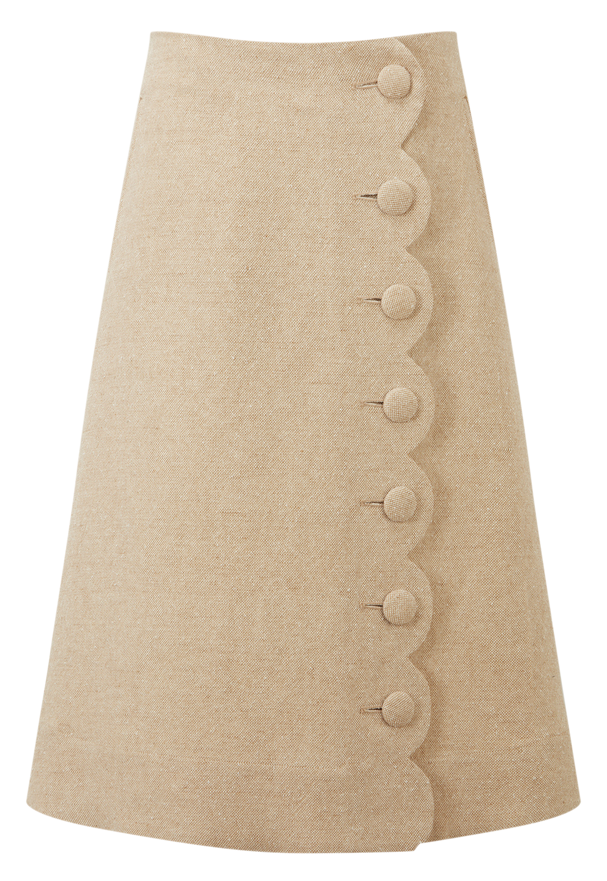 Scallop Button Down Linen Skirt - Natural