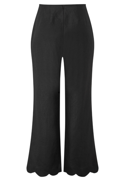 Scallop Linen Pant - Black