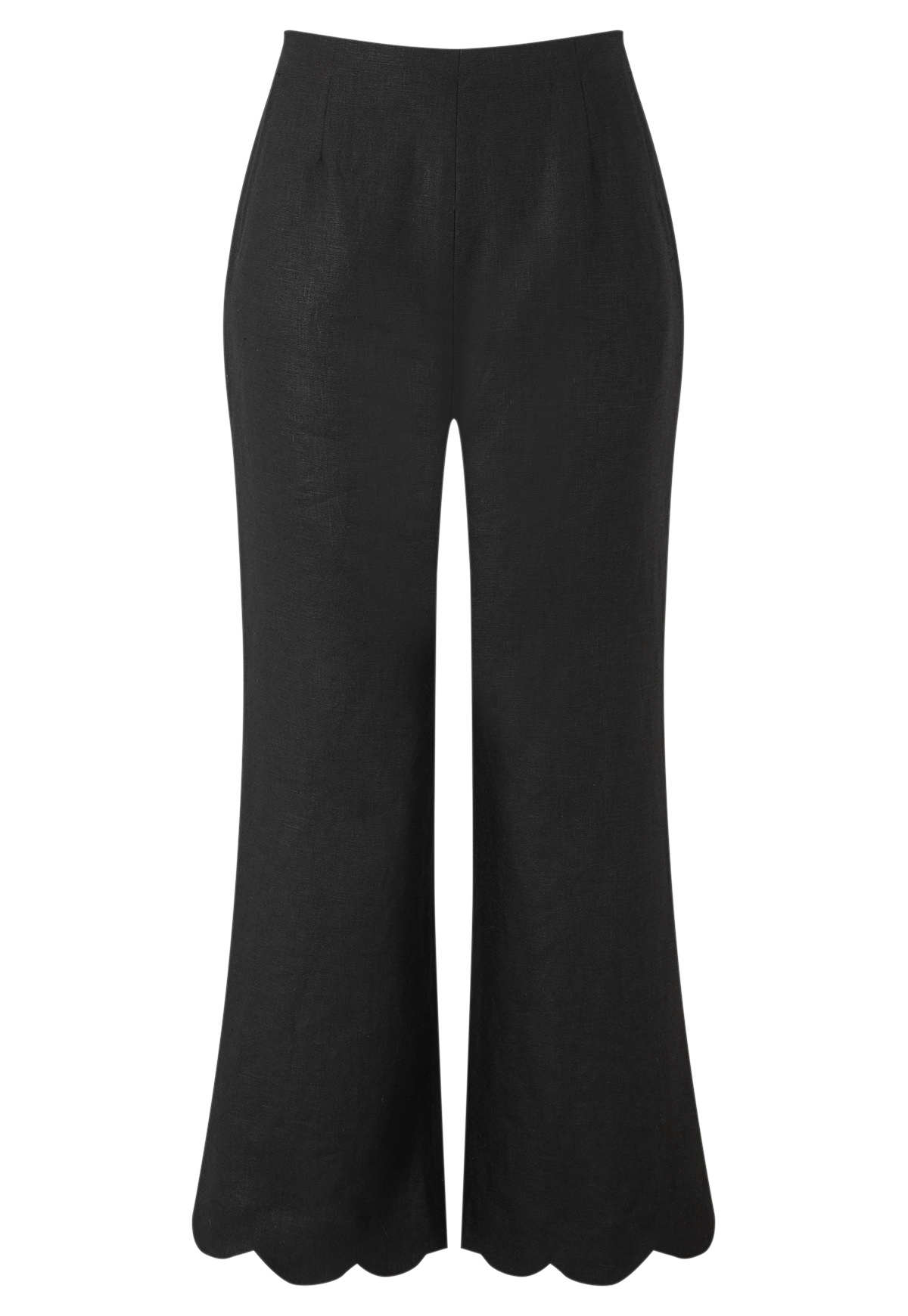 Scallop Linen Pant - Black