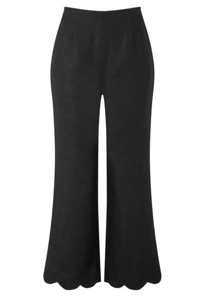 Scallop Linen Pant - Black