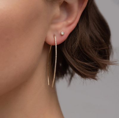 14K Pave Diamond Wire Earrings - Yellow Gold