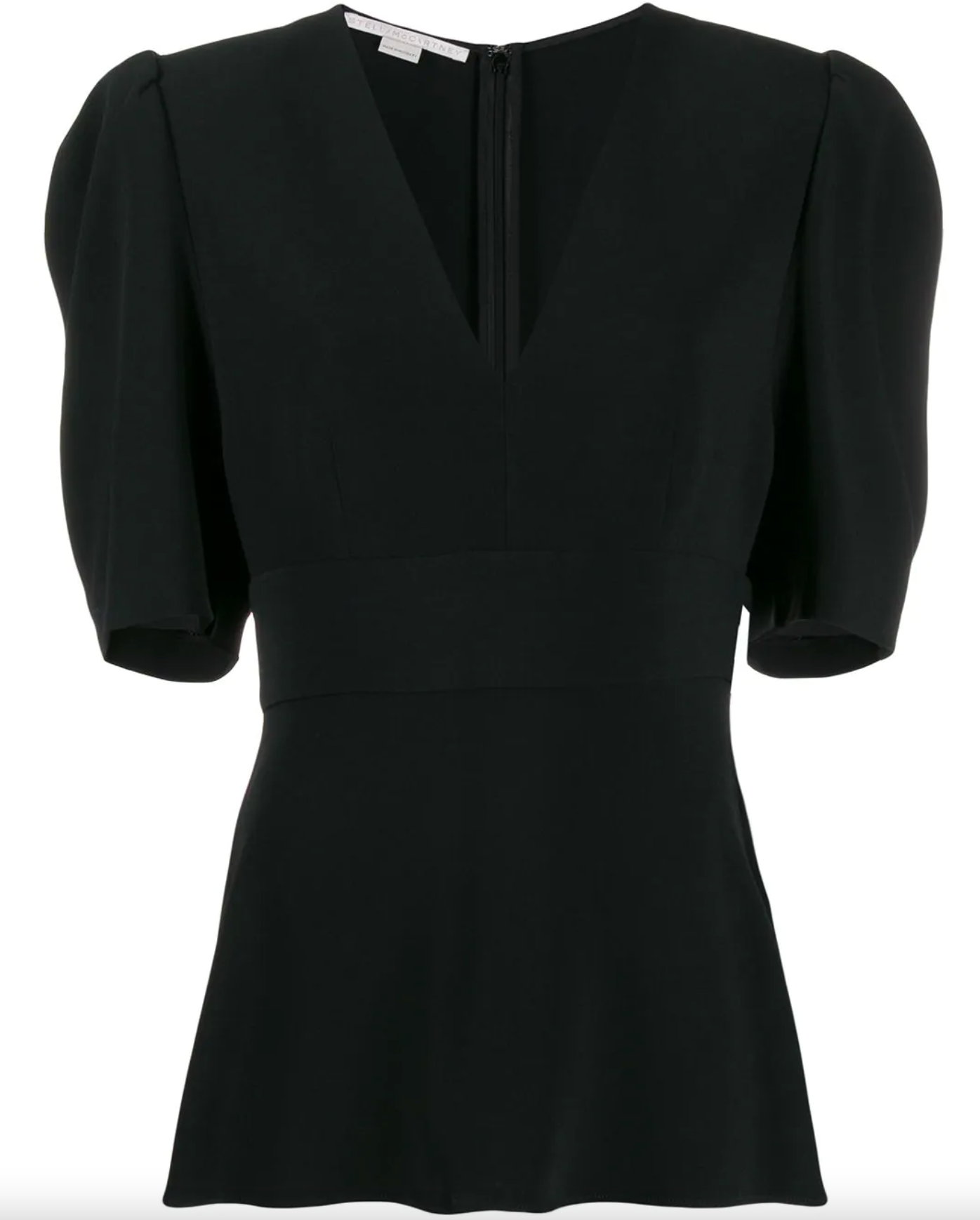 V-neck Puff Sleeve Blouse - Black