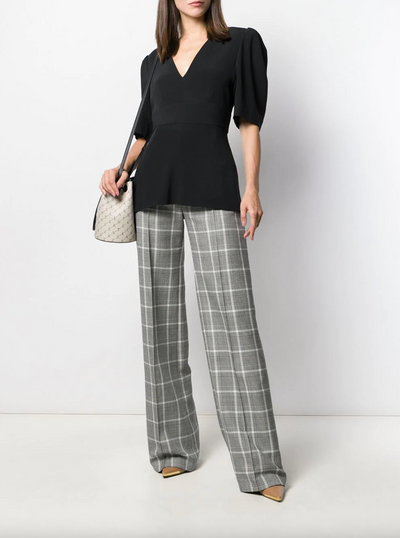 V-neck Puff Sleeve Blouse - Black