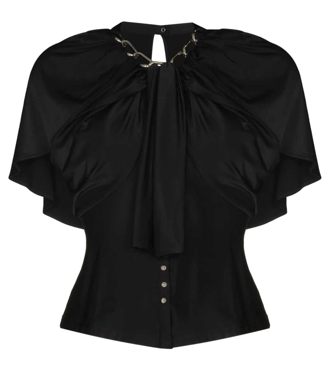 Chain-embellished Draped Sleeves Blouse - Black