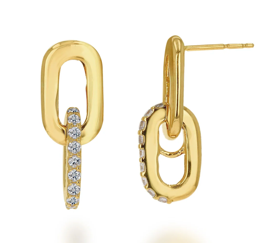Double Link Diamond Drop Earrings