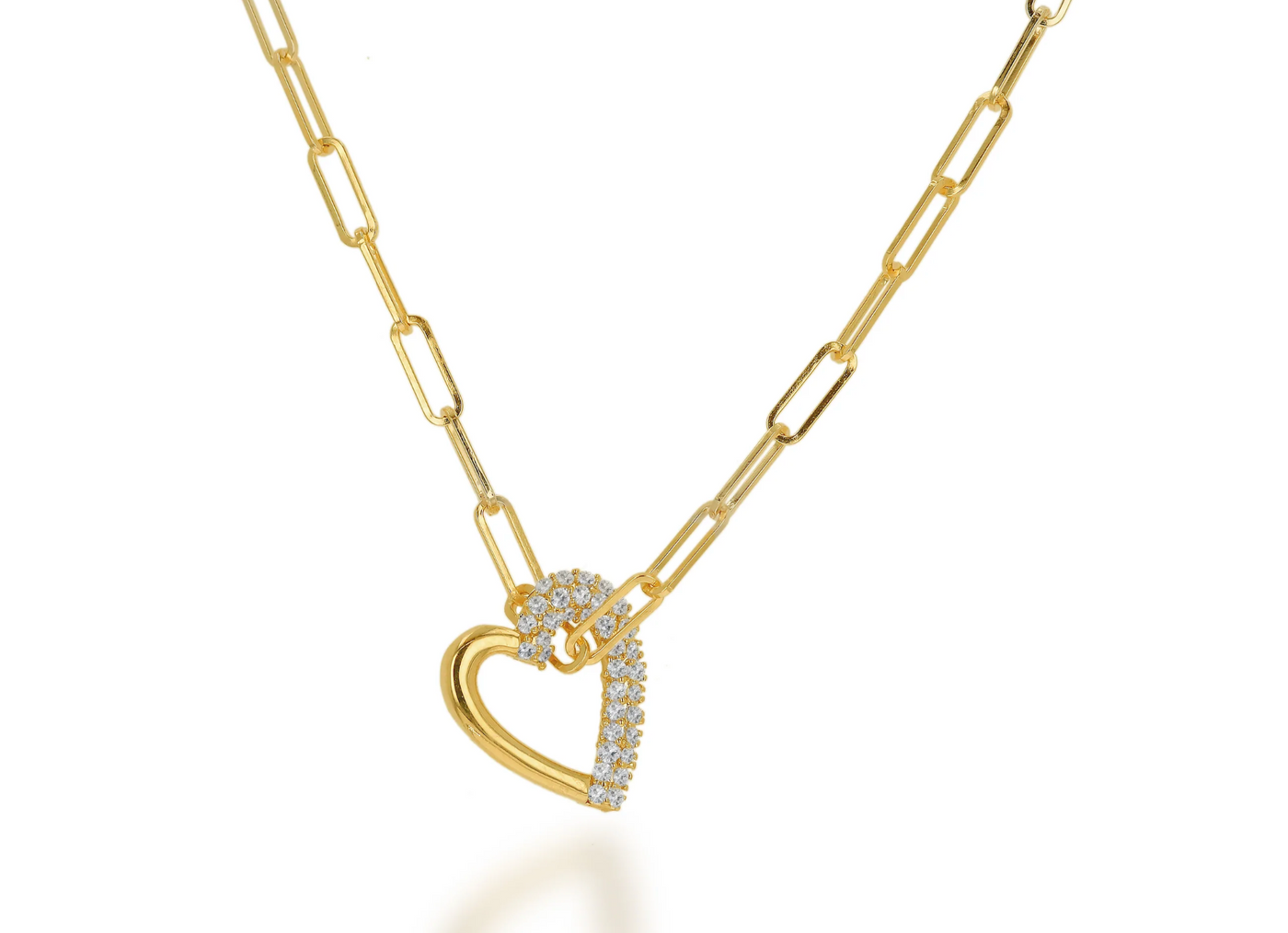 14K Half Diamond Open Heart Charm - Yellow Gold
