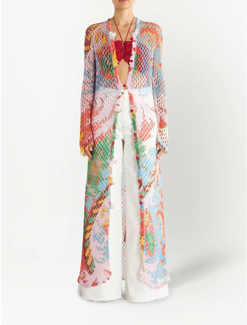 LONG-LINE KNIT CARDIGAN - multicolor