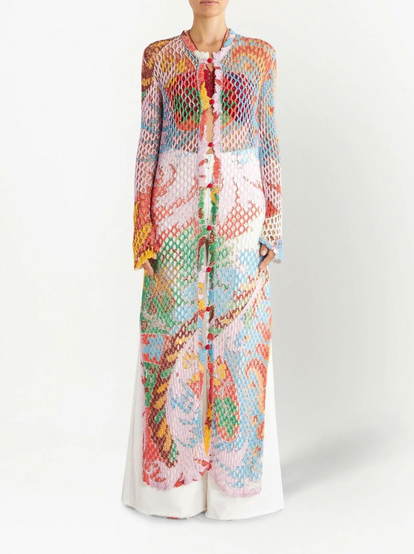 LONG-LINE KNIT CARDIGAN - multicolor