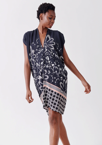 SIMPLE FOIL MINI DRESS - Damask Dot Print