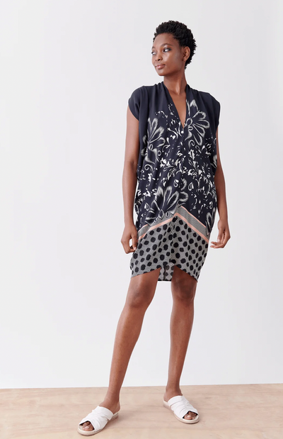 SIMPLE FOIL MINI DRESS - Damask Dot Print