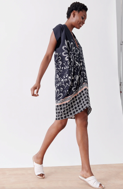 SIMPLE FOIL MINI DRESS - Damask Dot Print