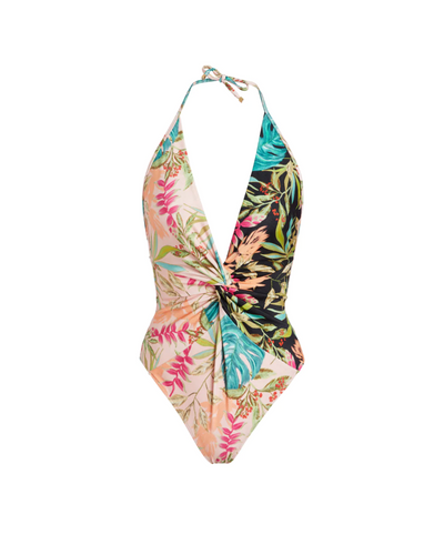 TROPICALIA PLUNGE HALTERNECK SWIMSUIT - Pink Multi