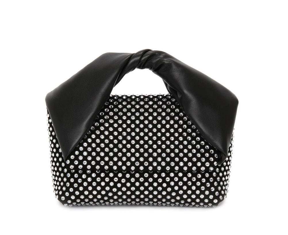MEDIUM TWISTER LEATHER TOP HANDLE BAG WITH CRYSTAL - Black