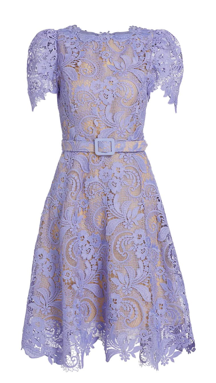 CORDED SCROLL GUIPURE LACE DRESS - Wisteria