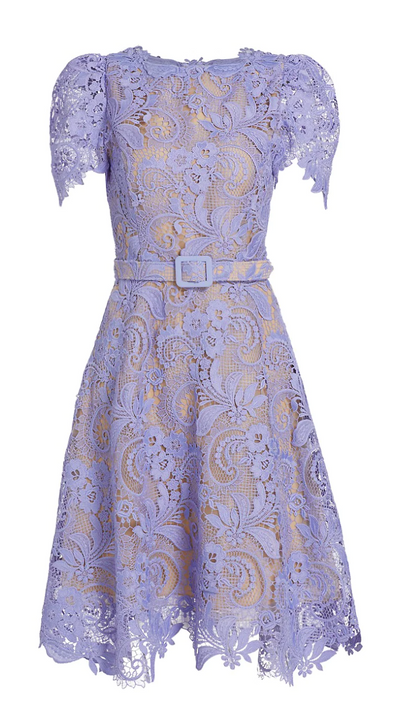 CORDED SCROLL GUIPURE LACE DRESS - Wisteria
