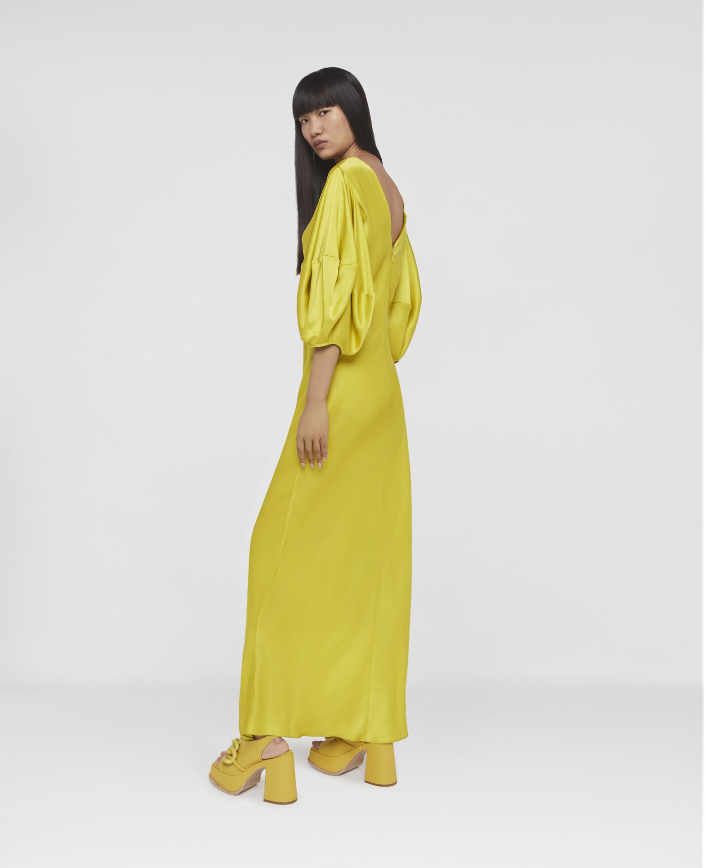 Rewild Doodle Print Double Satin Maxi Dress - Sunflower Yellow