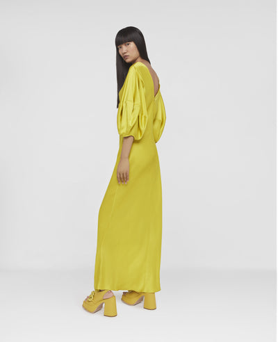 Rewild Doodle Print Double Satin Maxi Dress - Sunflower Yellow