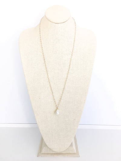 Diddi Long Necklace - White Moonstone/White Baroque Pearl