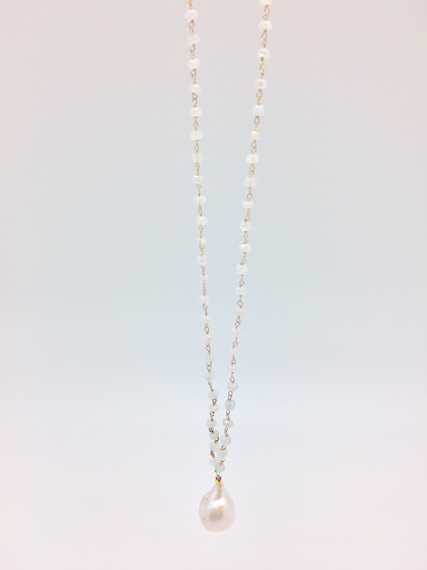 Diddi Long Necklace - White Moonstone/White Baroque Pearl