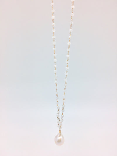 Diddi Long Necklace - White Moonstone/White Baroque Pearl