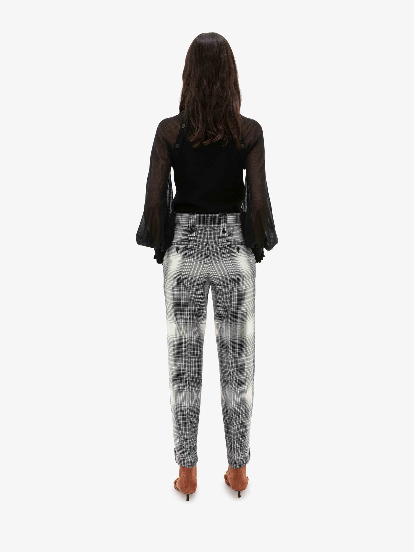 Cropped Slim Leg Trouser - Black/White