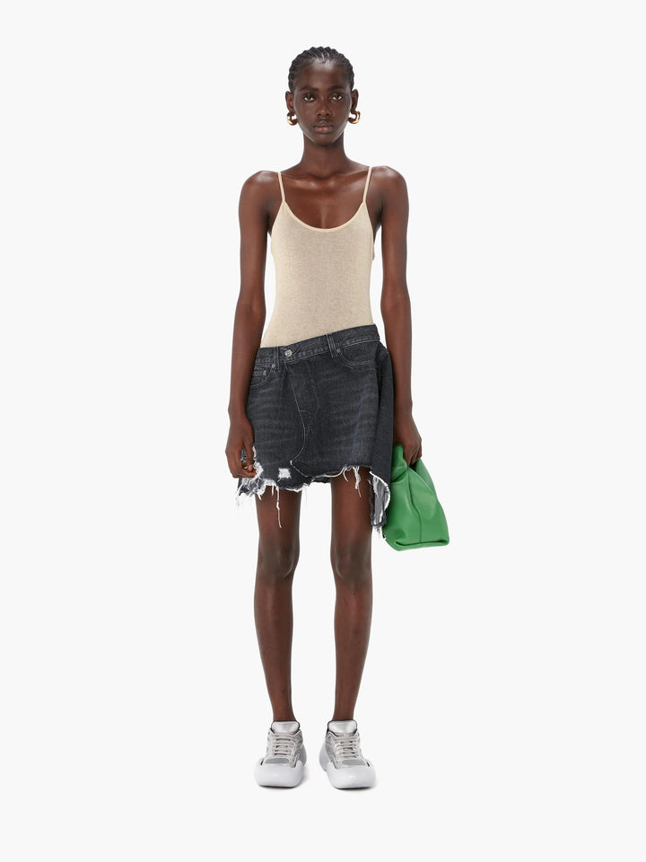 DECONSTRUCTED HYBRID DENIM SHORT DRESS - Denim/Beige