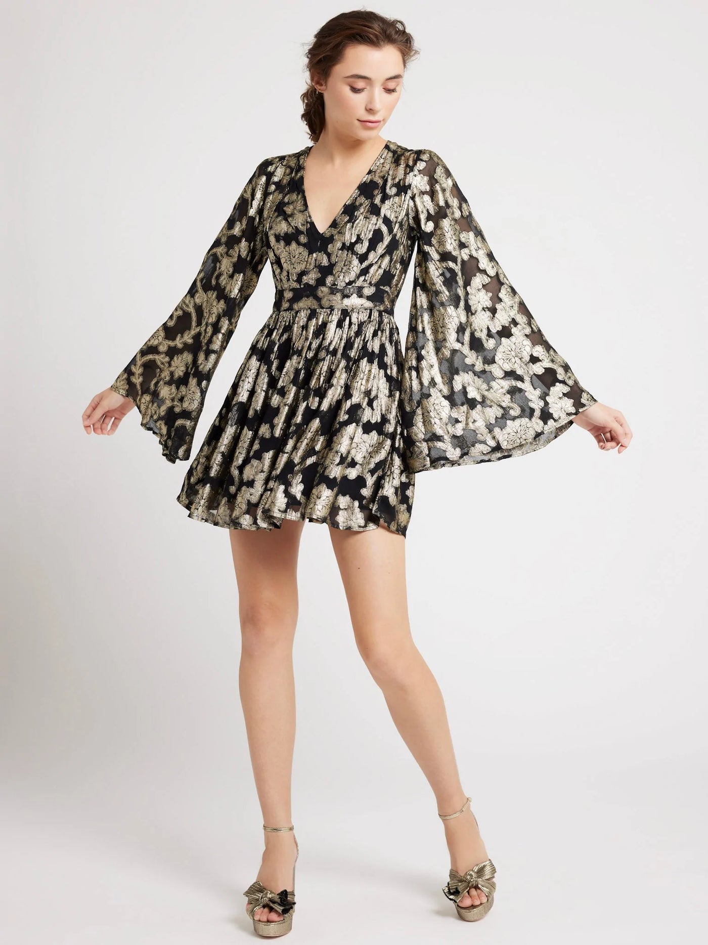 Goldie Dress - Black Gold Leaf
