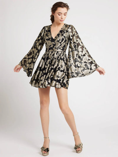 Goldie Dress - Black Gold Leaf