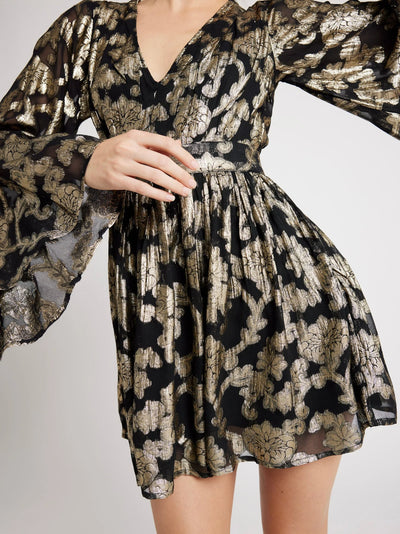 Goldie Dress - Black Gold Leaf