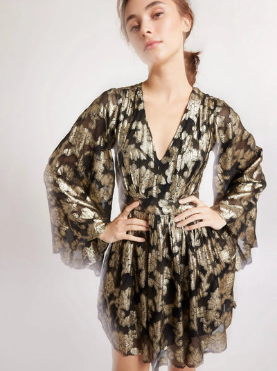 Goldie Dress - Black Gold Leaf