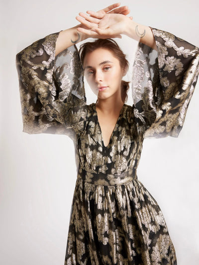 Goldie Dress - Black Gold Leaf