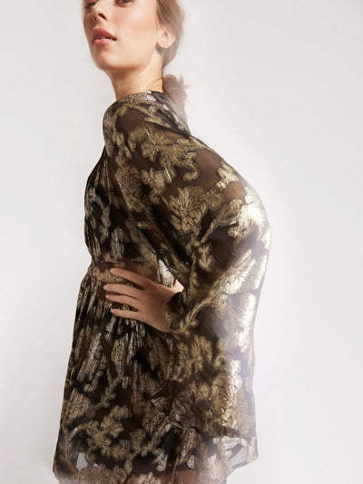 Goldie Dress - Black Gold Leaf
