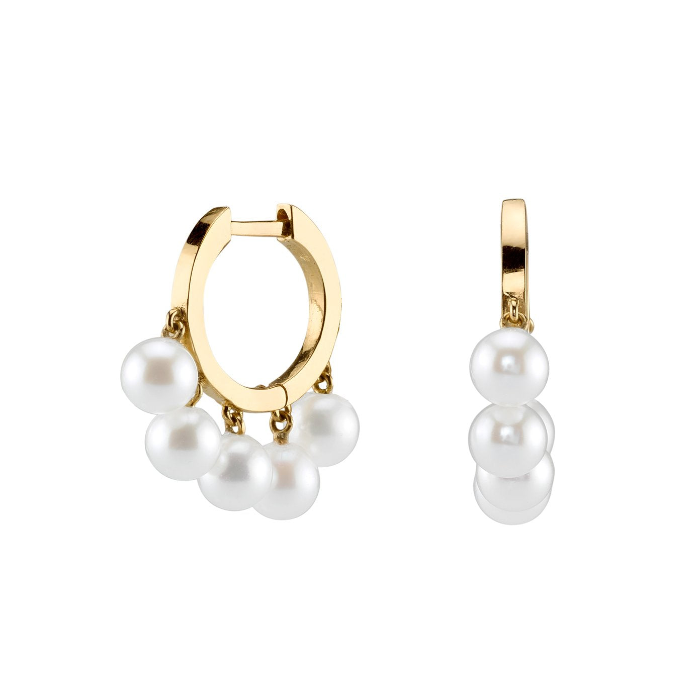 Gold and Pearl Drop Huggie Hoops - 14k Yellow Gold